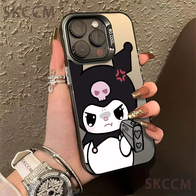 Sanrio Kuromi-funda de color plateado para iPhone, carcasa a prueba de golpes para modelos 16, 15, 14, 13, 12, 11 Pro Max, XR, XS, X, 7, 8 Plus, Y2K