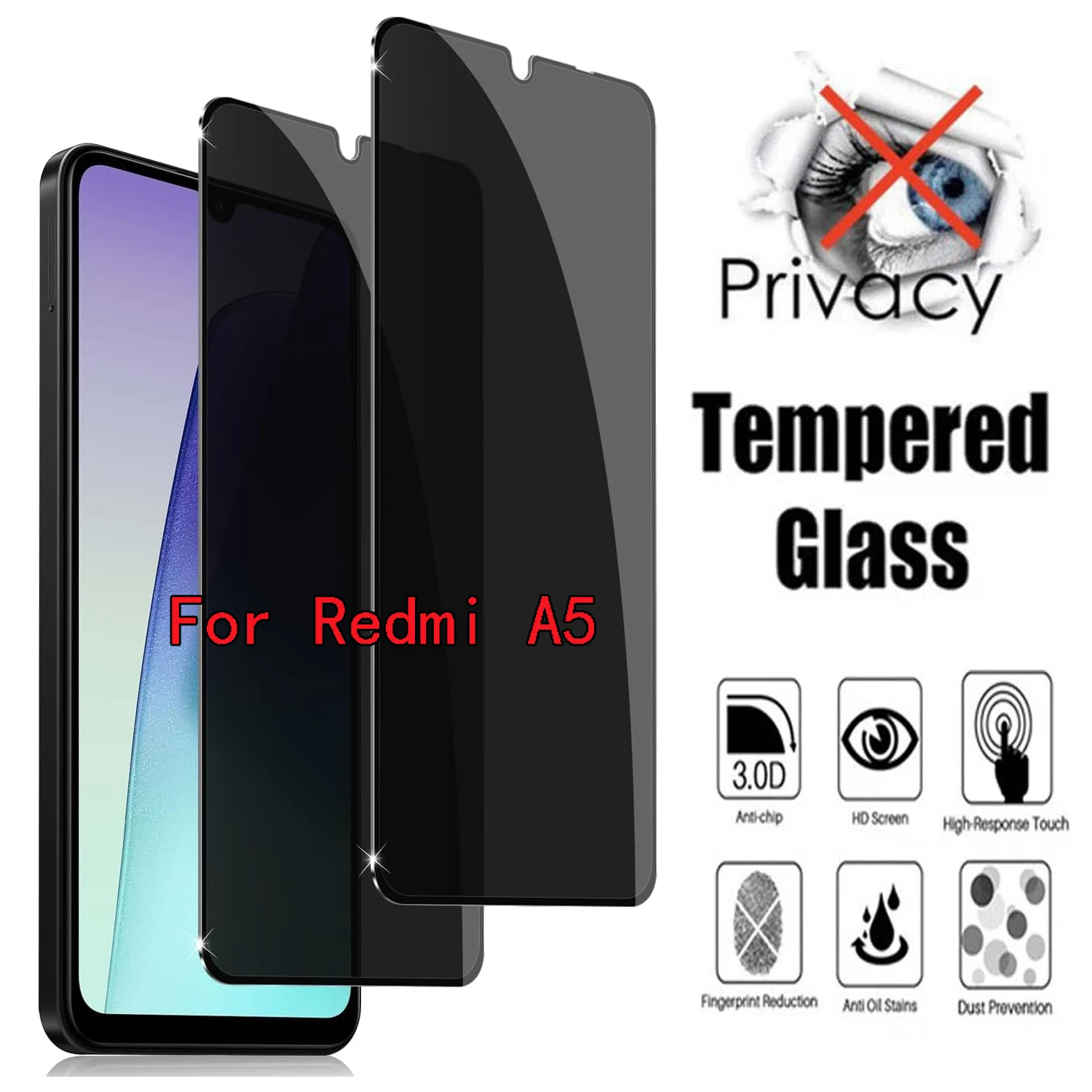 Para Xiaomi Redmi A5 Privacidad Película De Vidrio Templado 2 Piezas Cubierta Completa Transparente Protección Antiespía - imagen 2
