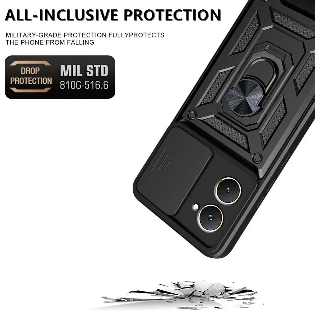 Funda armadura para VIVO Y28S Y18 Y18e Y28 Y03 Y02 Y17S Y27 Y16 Y36 5G cubierta protección de lente con anillo soporte magnético Coque Fundas - imagen 5