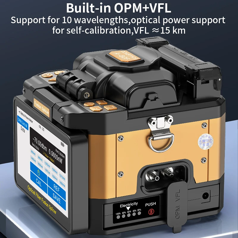Empalmador de fibra Fuison totalmente automático, 6 motores, A-80F/A-10, pantalla táctil multilingüe, máquina de fusión en caliente de fibra óptica, VFL OPM integrada - imagen 4
