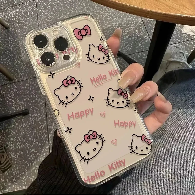 Sanrio Hello Kitty KT cabeza arco funda de teléfono para iPhone 16 15 14 13 Pro Max 11 12 13 Pro X XR 7 8 Plus Linda chica Y2K cubierta creativa - imagen 2