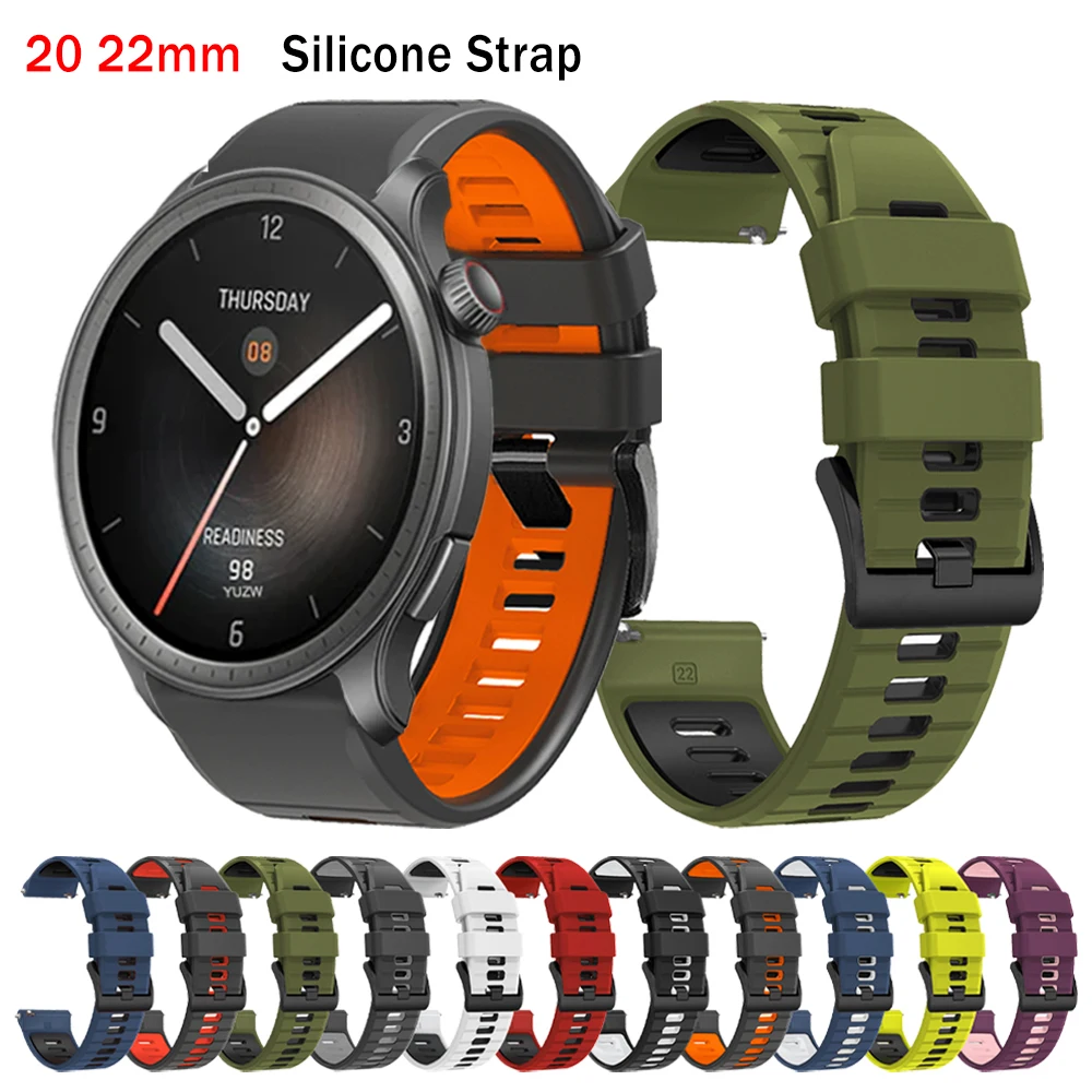 Correa de silicona de 22mm y 20mm para Huami AMAZFIT GTR 4 3 Pro, banda deportiva de 47mm, pulsera AMAZFIT GTS 4 3 2e BIP 5, correa de reloj suave Unisex