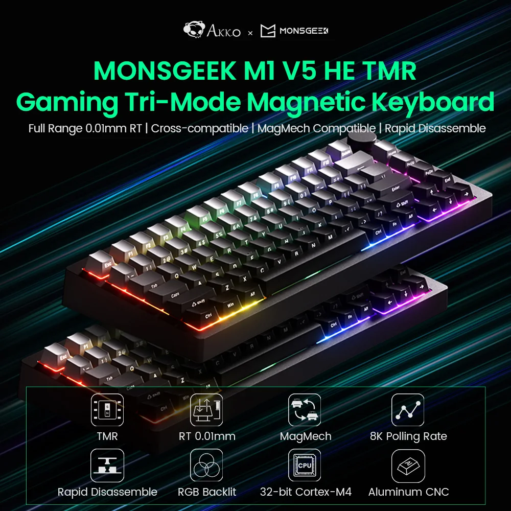 Akko MONSGEEK M1 V5 TMR teclado para juegos de disparo rápido con interruptores magnéticos/mecánicos 8K RGB junta de teclado de aluminio de intercambio en caliente
