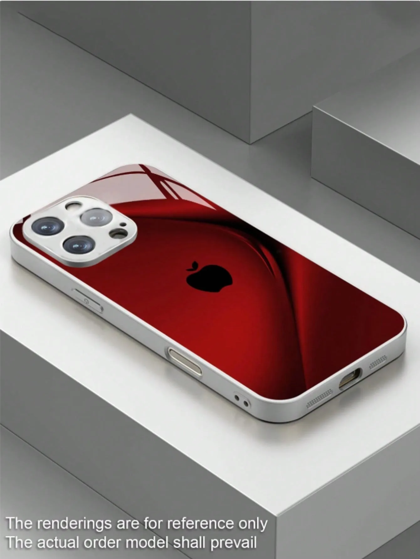 Para iPhone Funda para X/XS /XS MAX/XR / 11/12/13/14/15/16/17 Pro MAX Chapado en plata Diseño de vidrio templado "mela roja" - imagen 2