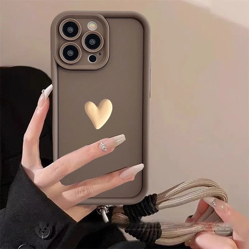 3D DIY corazón dorado con correa para la muñeca funda para Honor X8A X8C X7A X6A X7B X8 5G X9C 400 Lite 200 Pro Huawei Nova 10i 11i