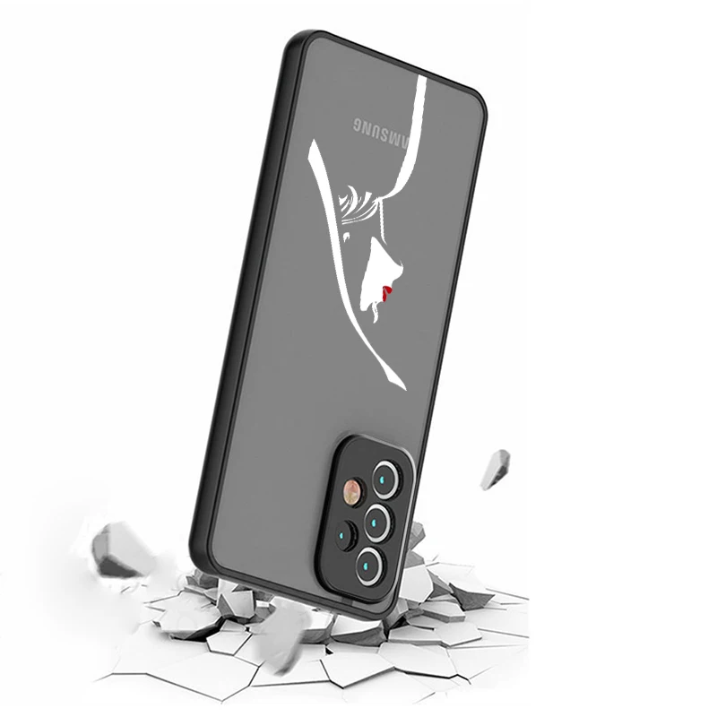 Funda translúcida esmerilada de tacón alto para mujer, carcasa de teléfono para Samsung A53, A52, A33, A32, A51, A71, A21S, A13, A73, A50, A22, A12, 5G - imagen 3