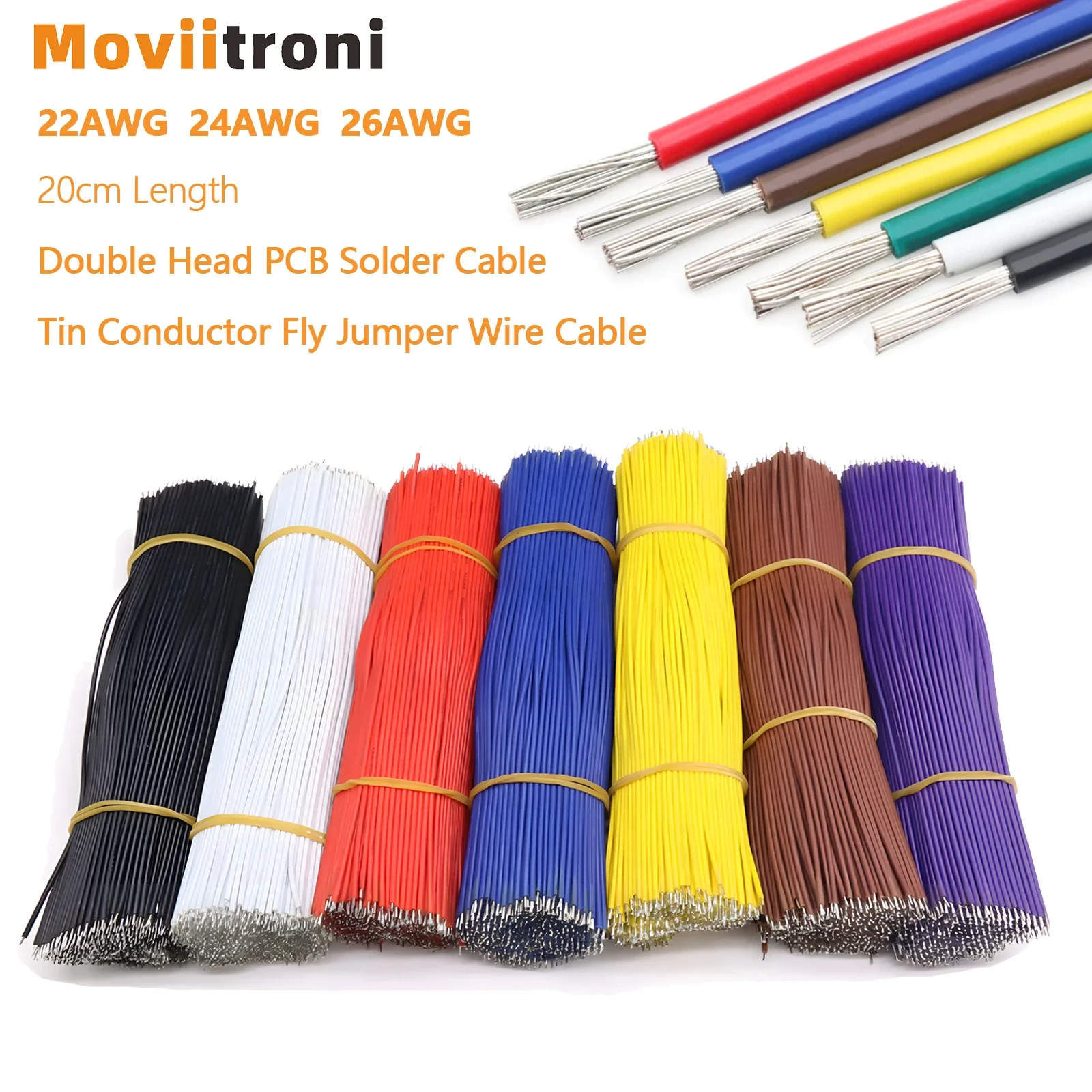 Cable de soldadura PCB de doble cabezal, 20/50/100 Uds., 20CM, 22/2426AWG, Cable de puente volador para placa de pruebas, Cable estañado para bricolaje