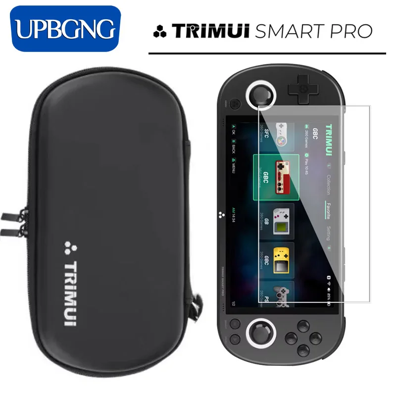 Vidrio + bolsa para Trimui Smart Pro Protector de pantalla película de vidrio templado EVA funda portátil para Trimui Smart Pro Protector Accesorios