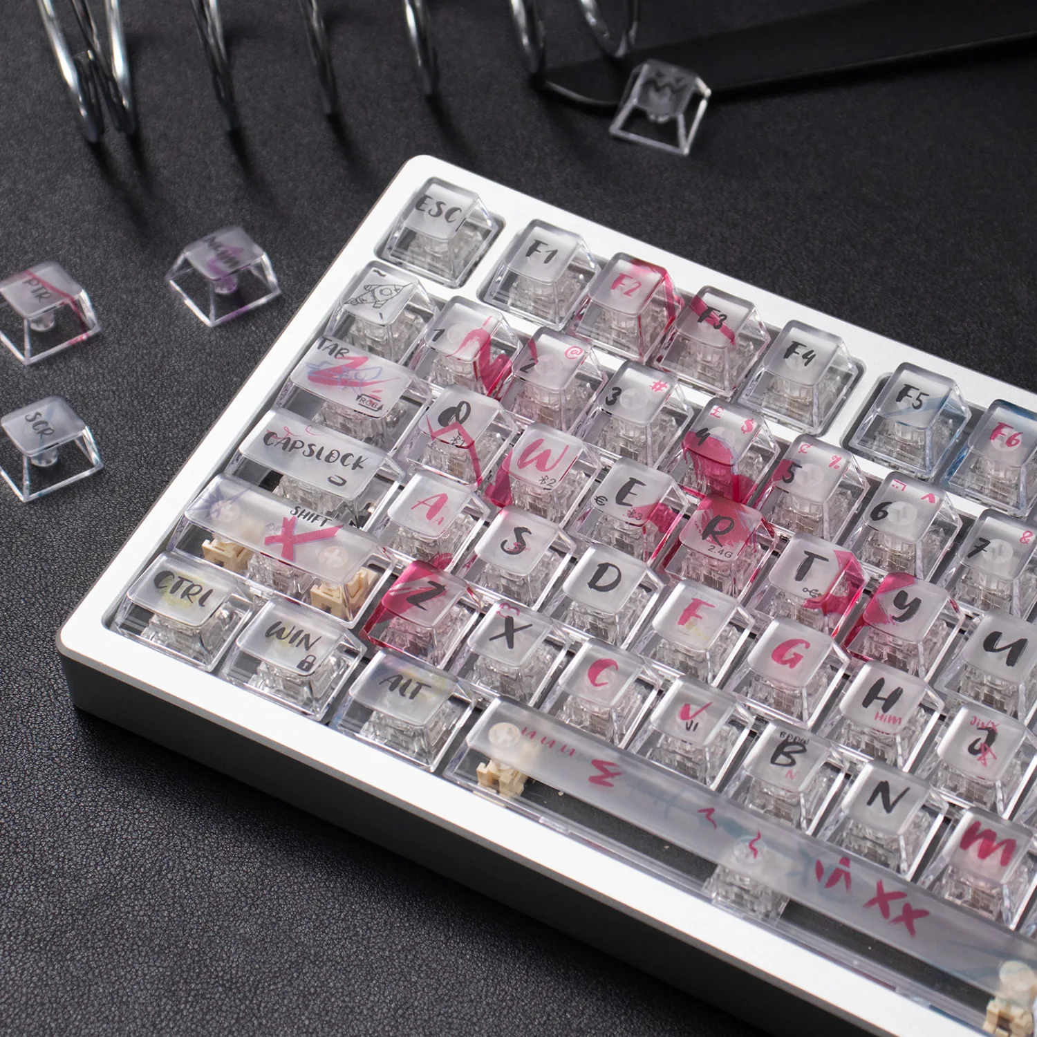 Teclas transparentes rojas y blancas con almohadilla UV, juegos de teclas de PC con perfil de cereza para teclado mecánico MX 61/64/87/96/104 - imagen 2