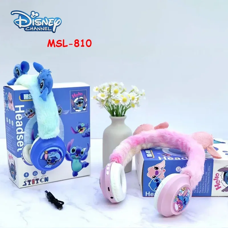 MSL-810 Disney Stitch auriculares inalámbricos Bluetooth MSL-810 auriculares de felpa con sonido estéreo HIFI con micrófono regalos para niños dibujos animados de Anime