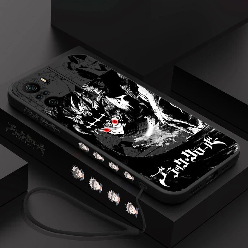 Trébol negro Asta para Xiaomi Redmi Note 13 12 12Pro 11 11S 11T 10S 10 Pro Plus 5G funda de teléfono con cuerda izquierda líquida