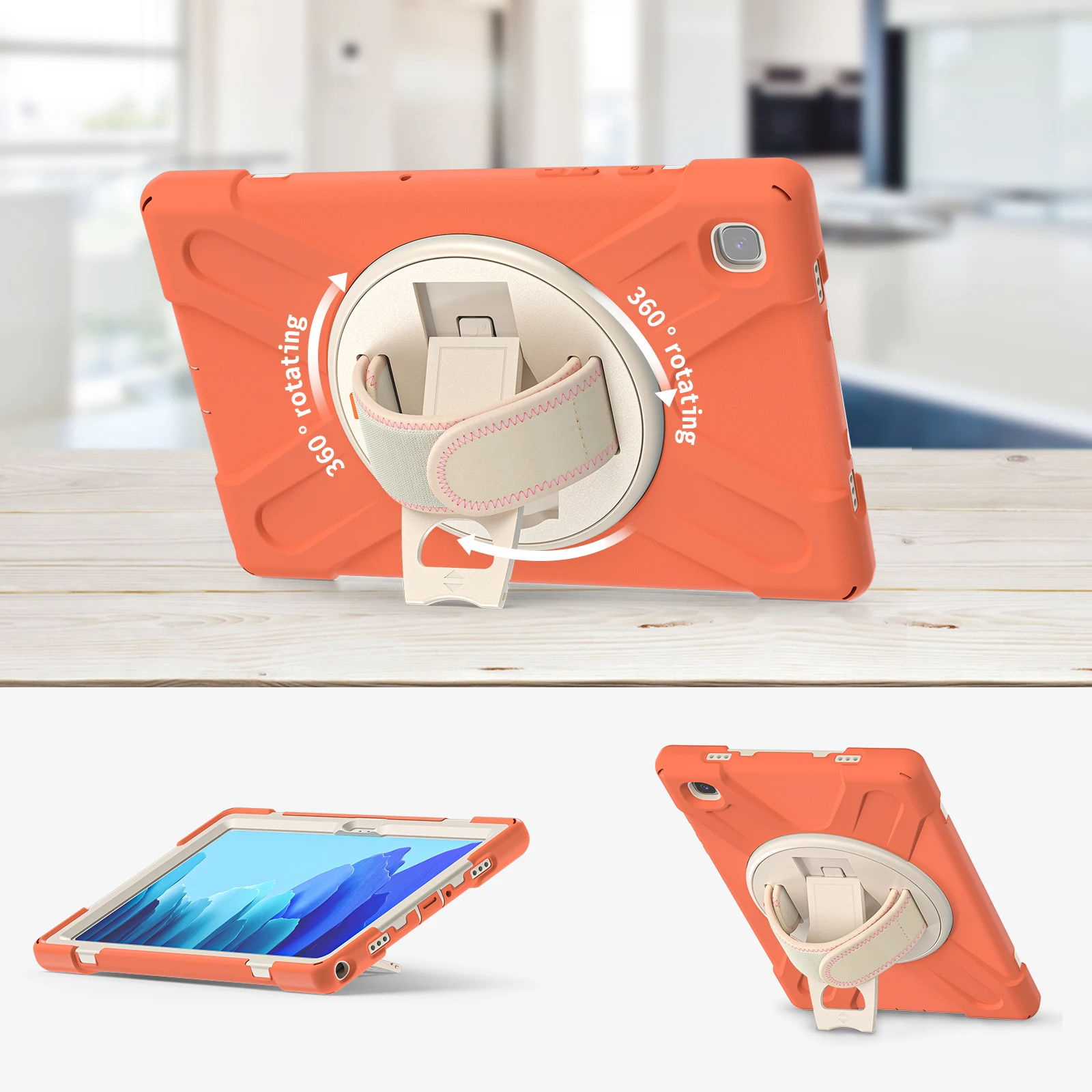 Funda resistente para Samsung Galaxy Tab A7 10,4 2022 2020 SM-T509 T500 T505 T507 360 cubierta con soporte giratorio con correa para mano y hombro - imagen 5