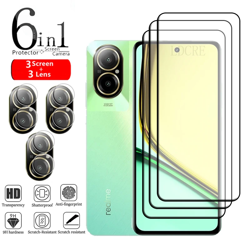 6 en 1 para OPPO Realme C67 vidrio Realme C67 película cubierta completa pegamento protector 9H Protector de pantalla para Realme C67 C 67 lente de vidrio - imagen 2