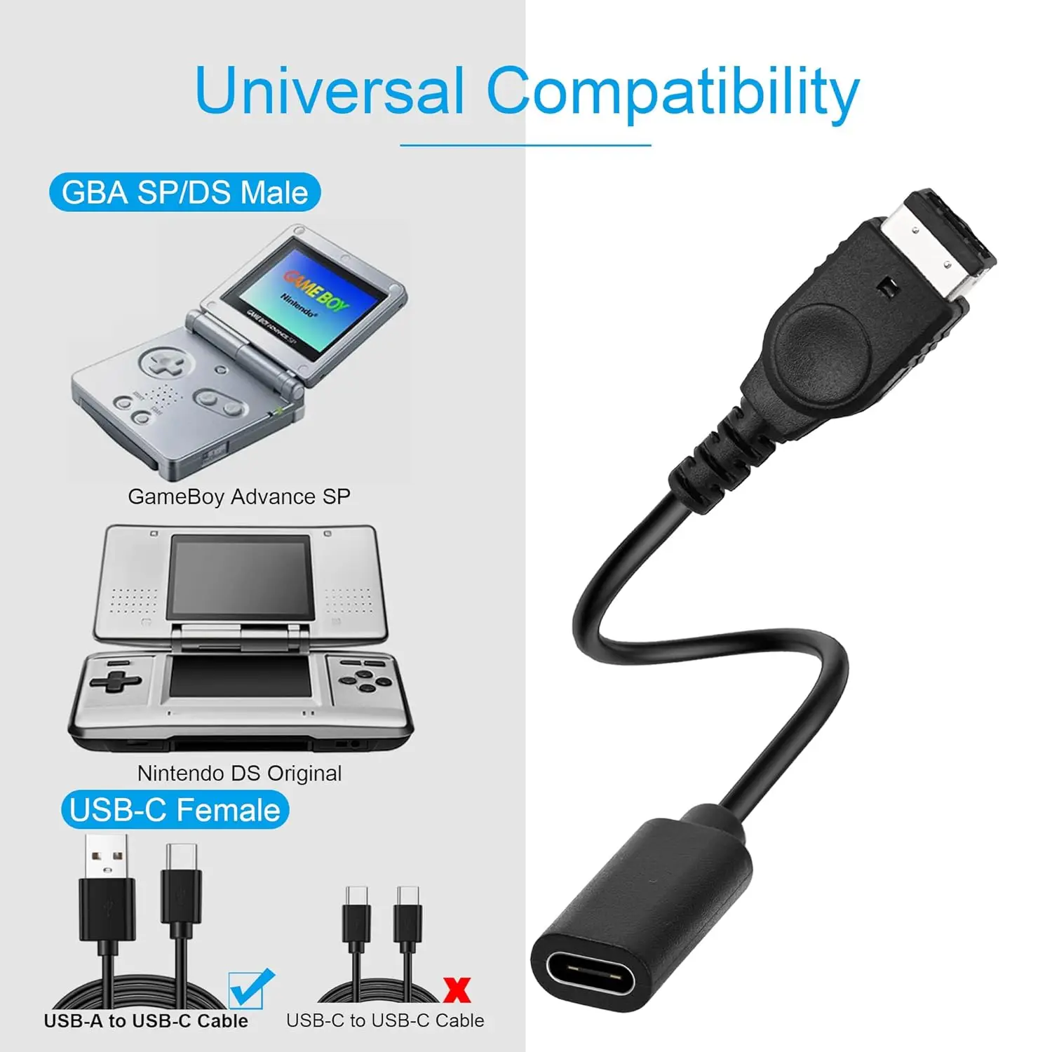 Adaptador USB-C para cargador Gameboy Advance SP: compatible con cable USB-A a C y USB-C a C - imagen 5
