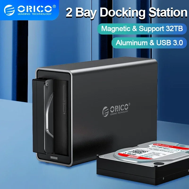 ORICO Dual Bay 3,5 pulgadas USB 3,0 HDD estación de acoplamiento carcasa de disco duro externo de aluminio 5Gbps compatible con UASP HDD funda para PC