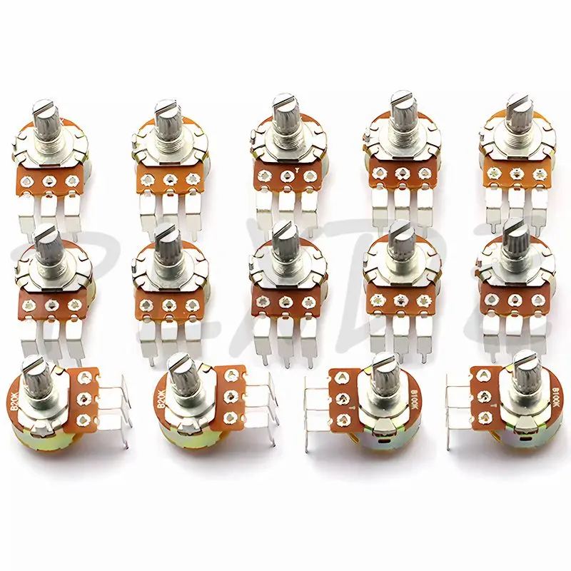 Potenciómetro lineal WH148, pies curvos 2K 5K 10K 50K 100K 250K 500K B2K B5K B10K B50K B100K B250K B500K ohm, eje de 15mm, 5 uds. - imagen 3