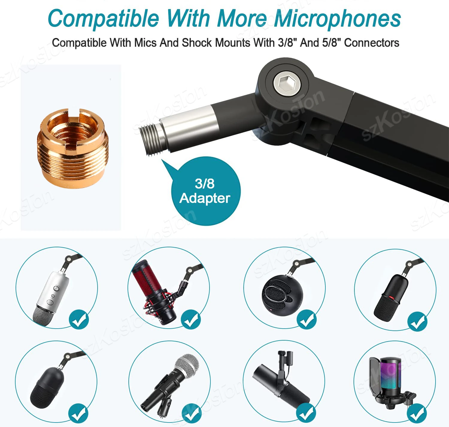 Soporte de micrófono de suspensión, brazo de tijera, Cable oculto, adaptador de 3/8 "a 5/8" para HyperX QuadCast A8 A6V K658 - imagen 5