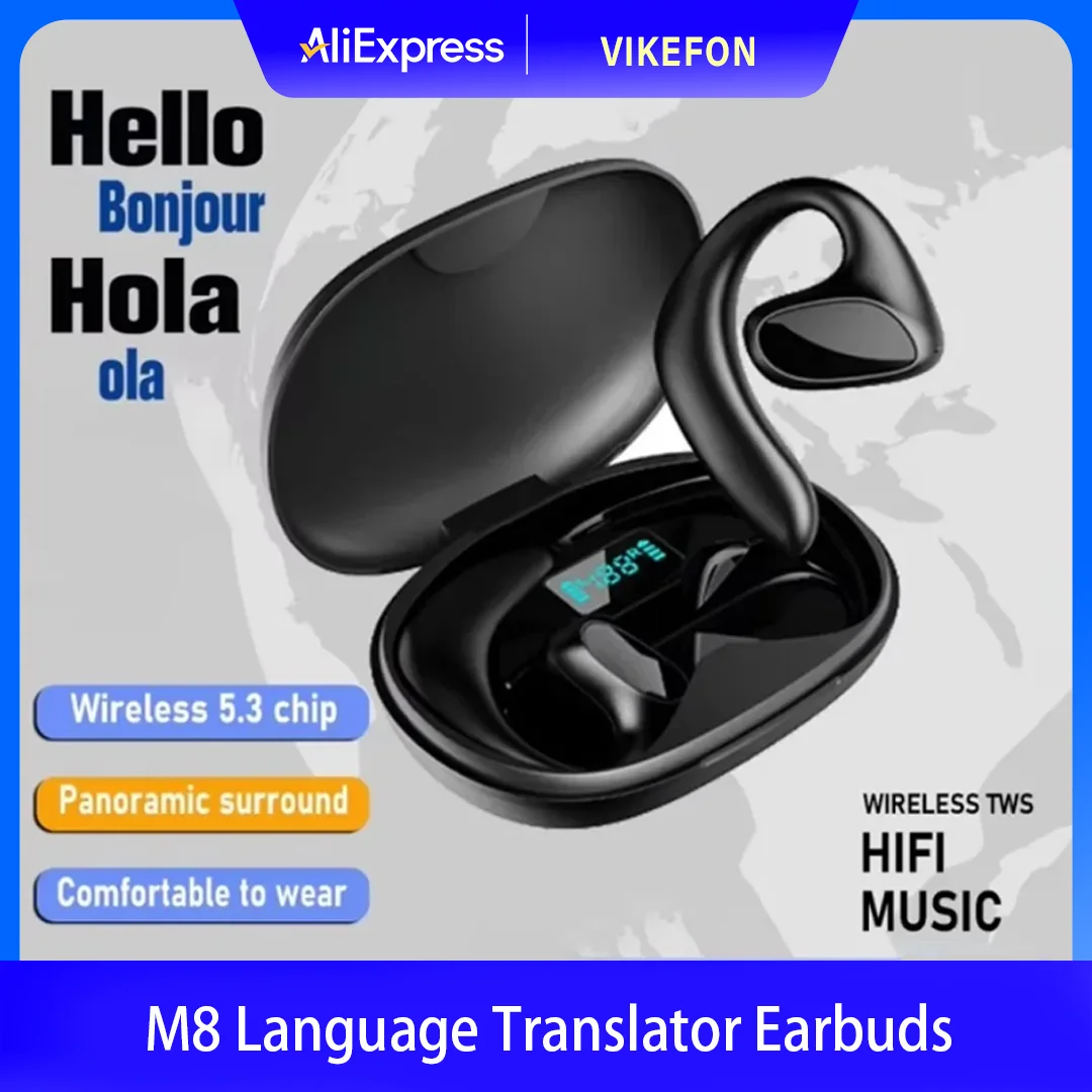 Tapón para los oídos inteligente para traducción de idiomas M8, 144 idiomas, equipo de traducción bidireccional inalámbrico Bluetooth de alta precisión
