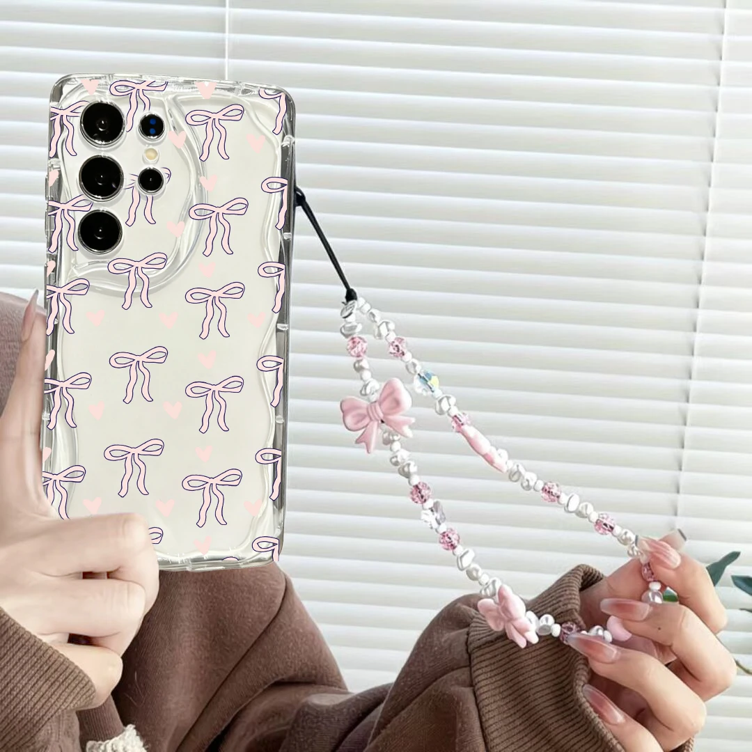 Lindo corazón Bowknot cadena cordón 3D onda caso para Motorola Moto Edge 50 Fusion Pro Ultra G84 G05 G14 G34 G35 G52 G54 G75 cubierta - imagen 2