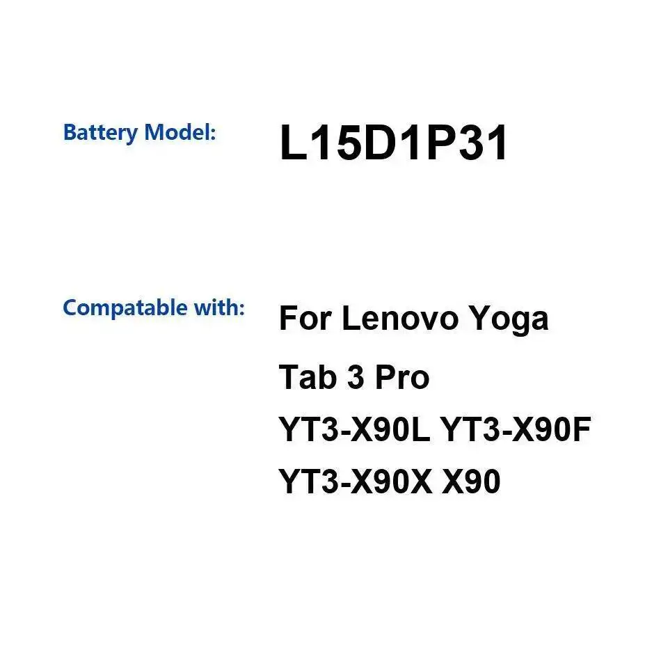 Batería para tableta Lenovo Yoga Tab 3 Pro YT3-X90L YT3-X90F YT3-X90X X90, larga duración, 4000Mah