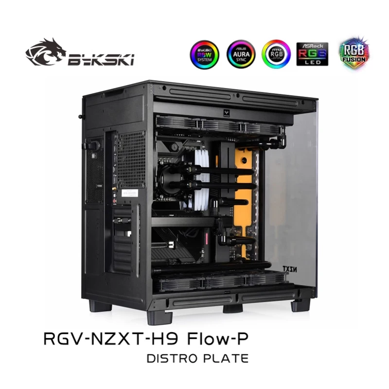 Bykski-Kit de placa de vía fluvial para caja FIow NZXT H9, bomba + ajuste + Ratiador + ventilador + Tubo Combo de sistema de refrigeración por agua, RGV-NZXT-H9 fiow-p - imagen 4