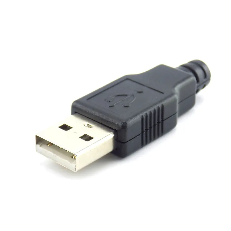 Conector USB 2,0 tipo A macho con cubierta de plástico negro, enchufe de 4 pines para soldar, bricolaje, 2,0 - imagen 2