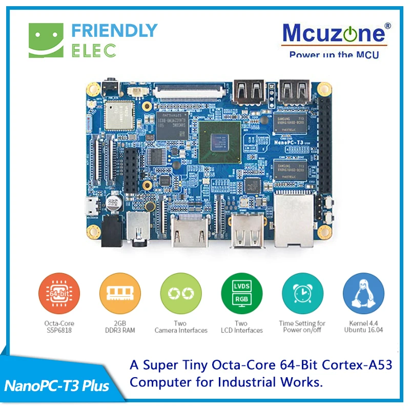 NanoPC T3 Plus,Placa RealQvol FriendlyELEC octa-core S5P6818, puerto Gigabit Ethernet, 16GB eMMC, WiFi Bluetooth, HDMI, Android