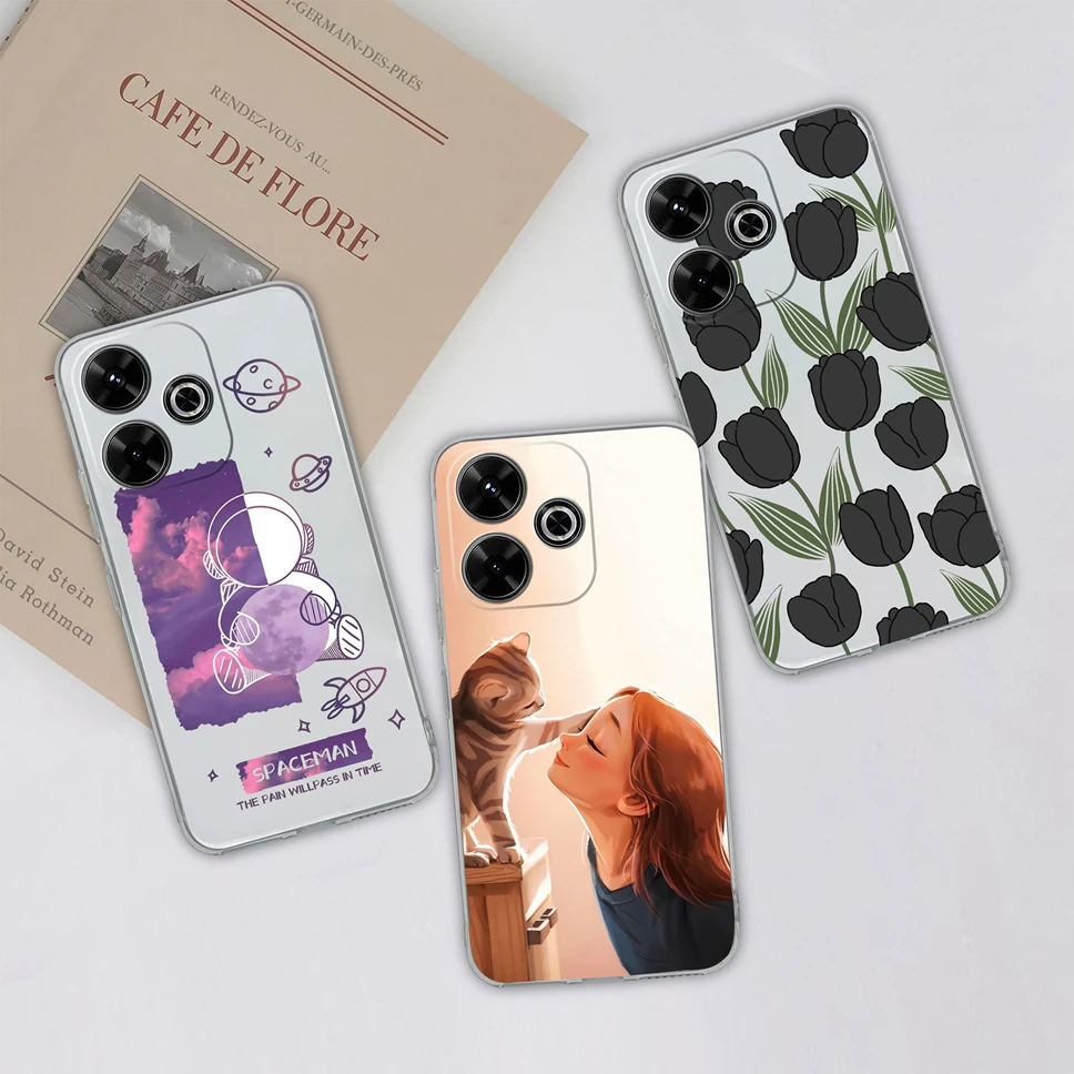 Funda de teléfono para Redmi 13 4G transparente lindo patrón de flores suave TPU silicona a prueba de golpes carcasa trasera para Redmi13 Funda Capa - imagen 2