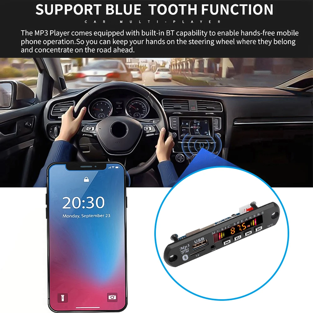 Placa decodificadora de MP3 Bluetooth 5,3, reproductor de MP3 inalámbrico, 9V, 12V, USB, TF, AUX, Radio FM, reproductor de música inalámbrico para coche con micrófono y Control remoto - imagen 5