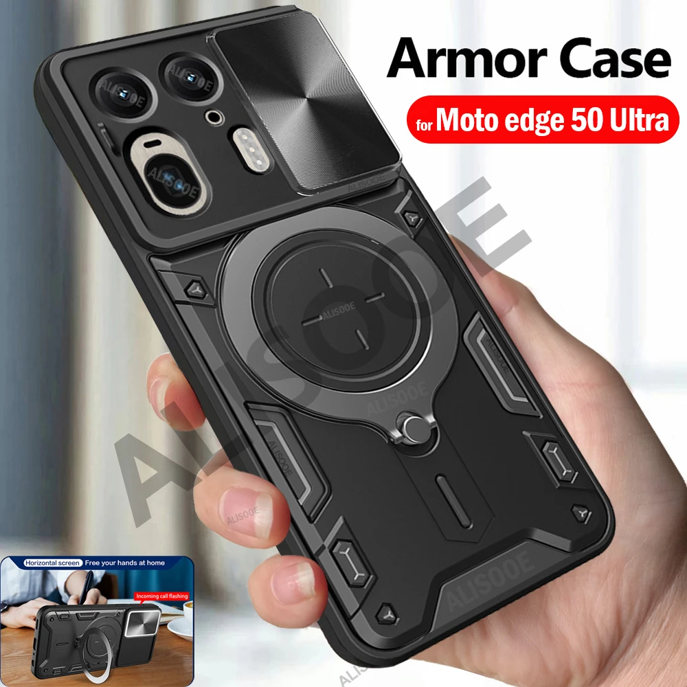 Para Motorola Edge 50 Ultra funda deslizante cámara anillo soporte cubierta para Motorola Moto Edge 50 Ultra Capa soporte a prueba de golpes Armor Funda