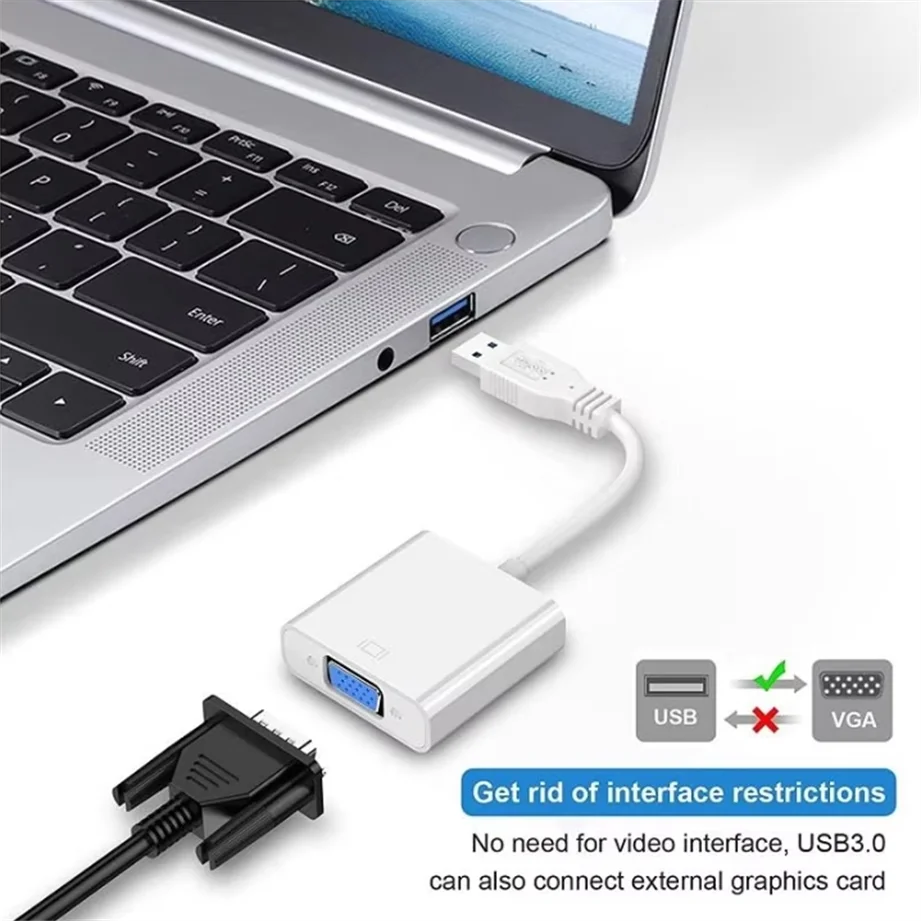 Adaptador de pantalla de vídeo USB 3,0 a VGA de alta velocidad, convertidor multipantalla de 1080P, Cable de vídeo para proyector, portátil, Monitor, PC y TV