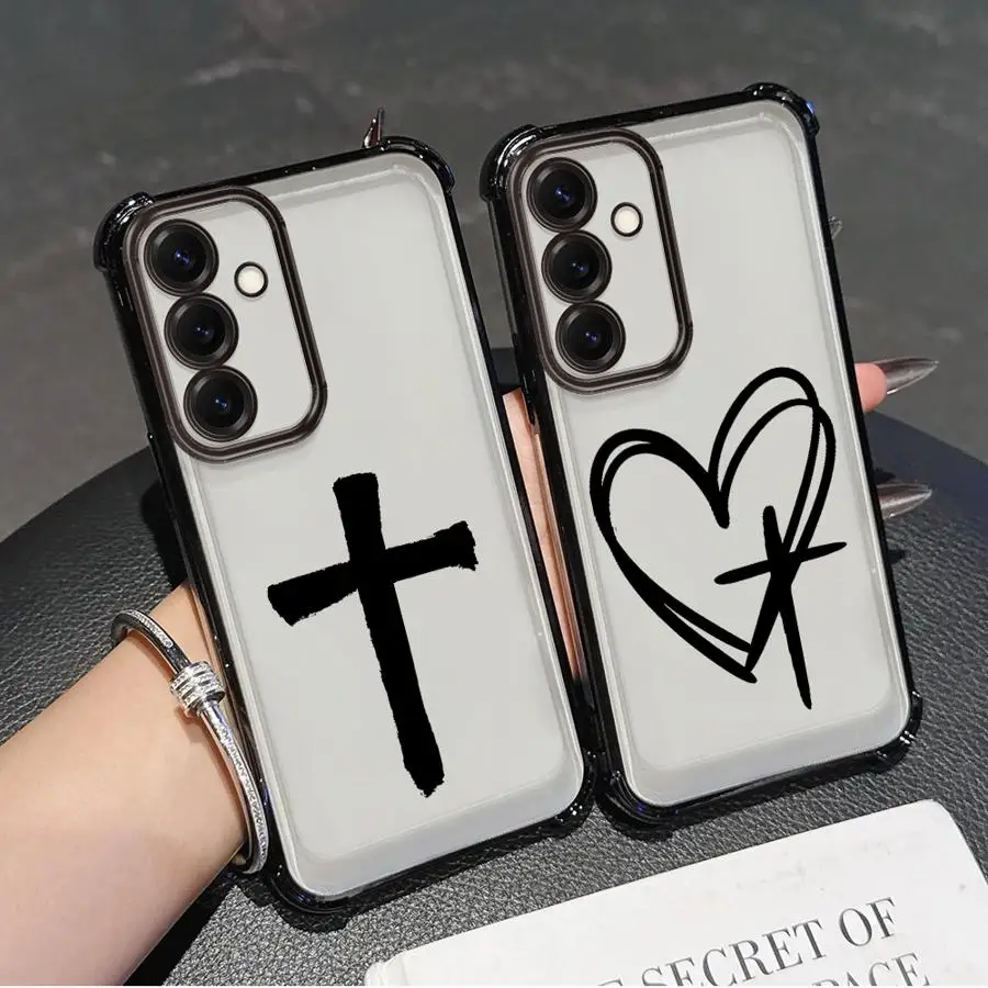 Funda para Samsung Galaxy A15 A13 A21s A16 A24 A33 A35 A36 A25 A52 A17 A26 cubierta transparente patrón de cruz fresca - imagen 2