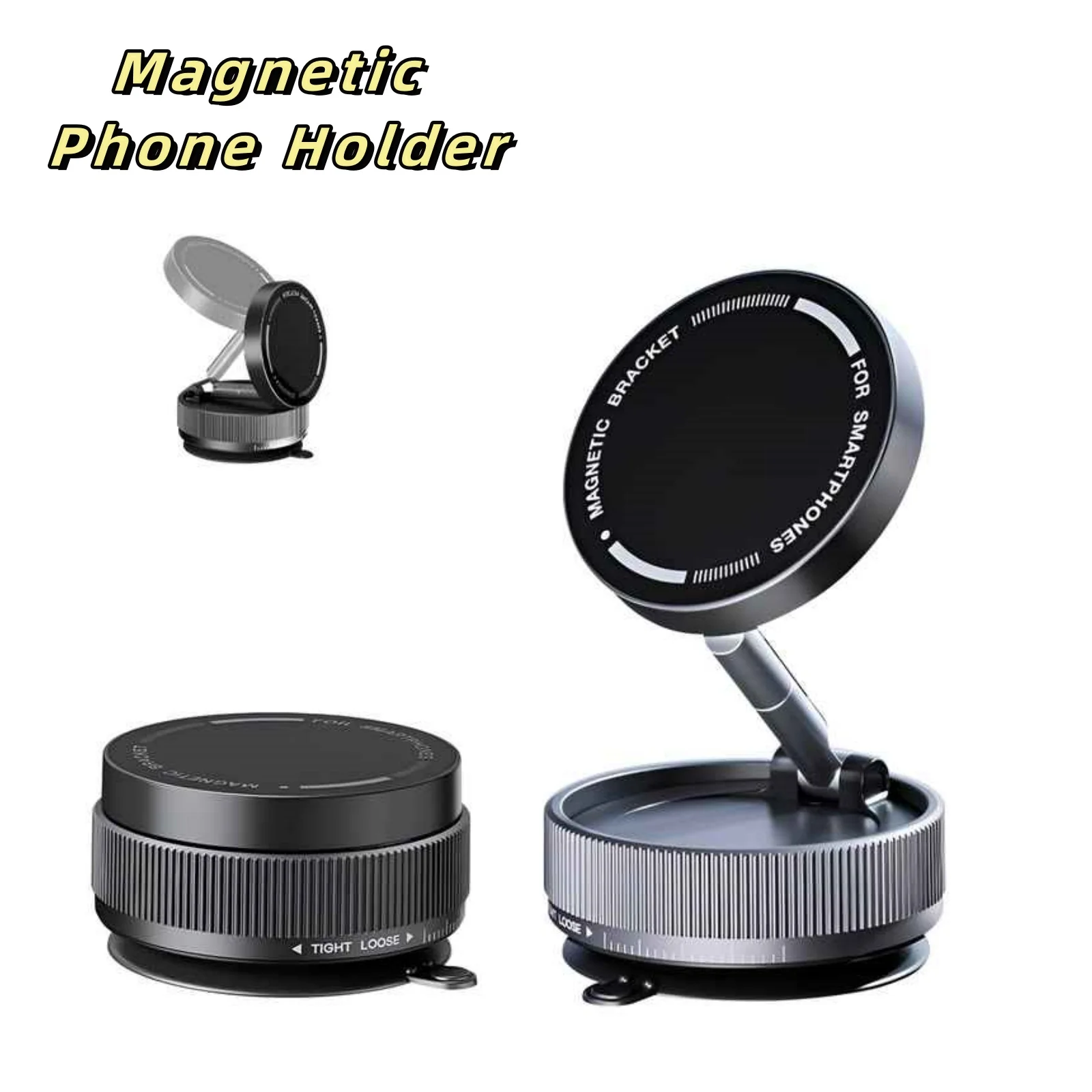 360 ° Soporte para teléfono con ventosa ajustable, soporte magnético para teléfono al vacío para uso en escritorio de coche, Compatible con todos los teléfonos inteligentes