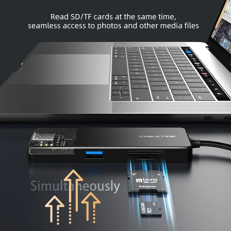 CABLETIME USB C HUB 6 en 1 tipo C Hub a 4K 30Hz HDMI PD 100W USB 3,0 5Gbps SD TF para Macbook Pro Laptop C 3,0 HUB - imagen 5