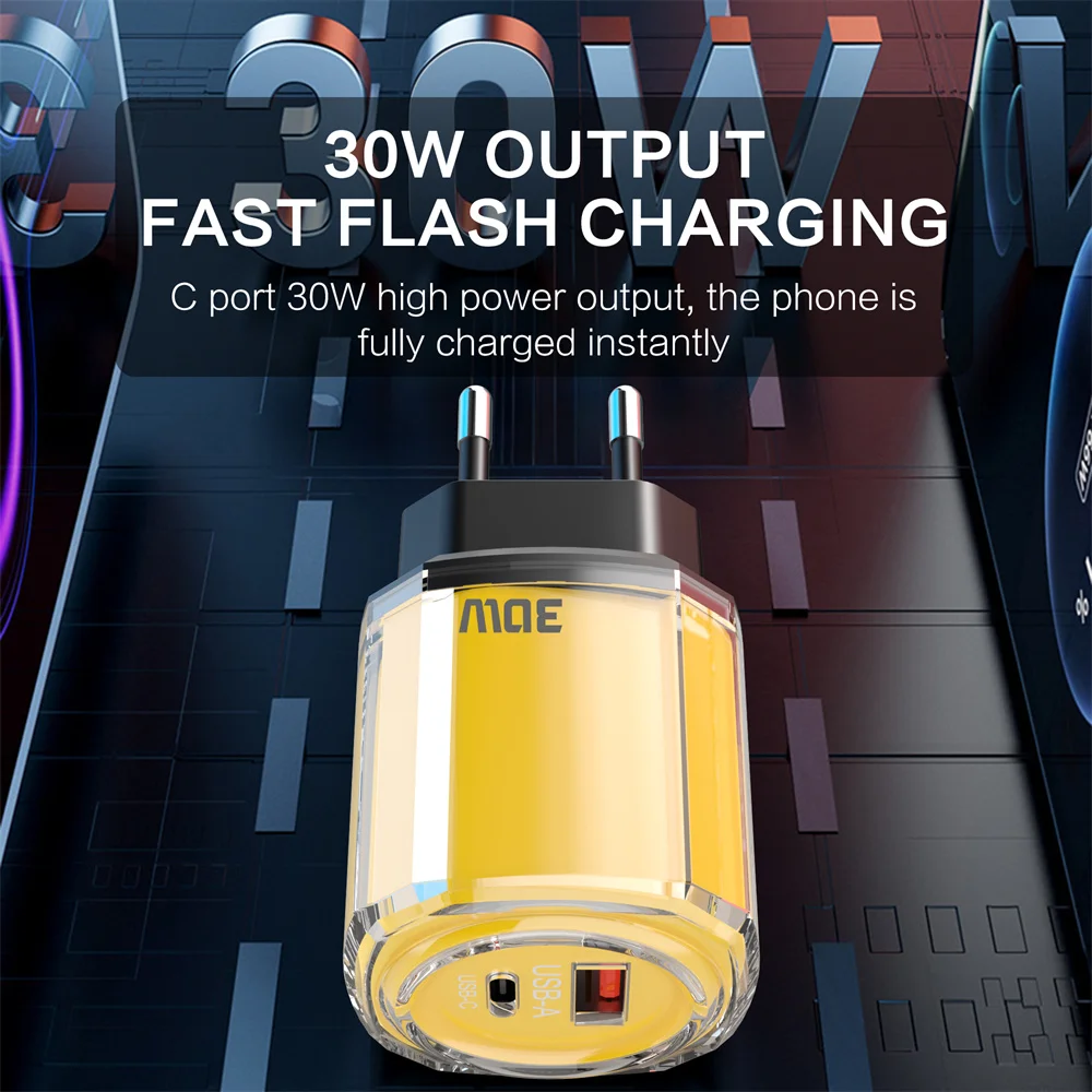 Cargador rápido USB C de 30W, cargador de pared con enchufe UE/EE. UU./Reino Unido, carga rápida 3,0 para iPhone, Samsung, Xiaomi, Huawei, adaptador de cargador de teléfono móvil - imagen 3