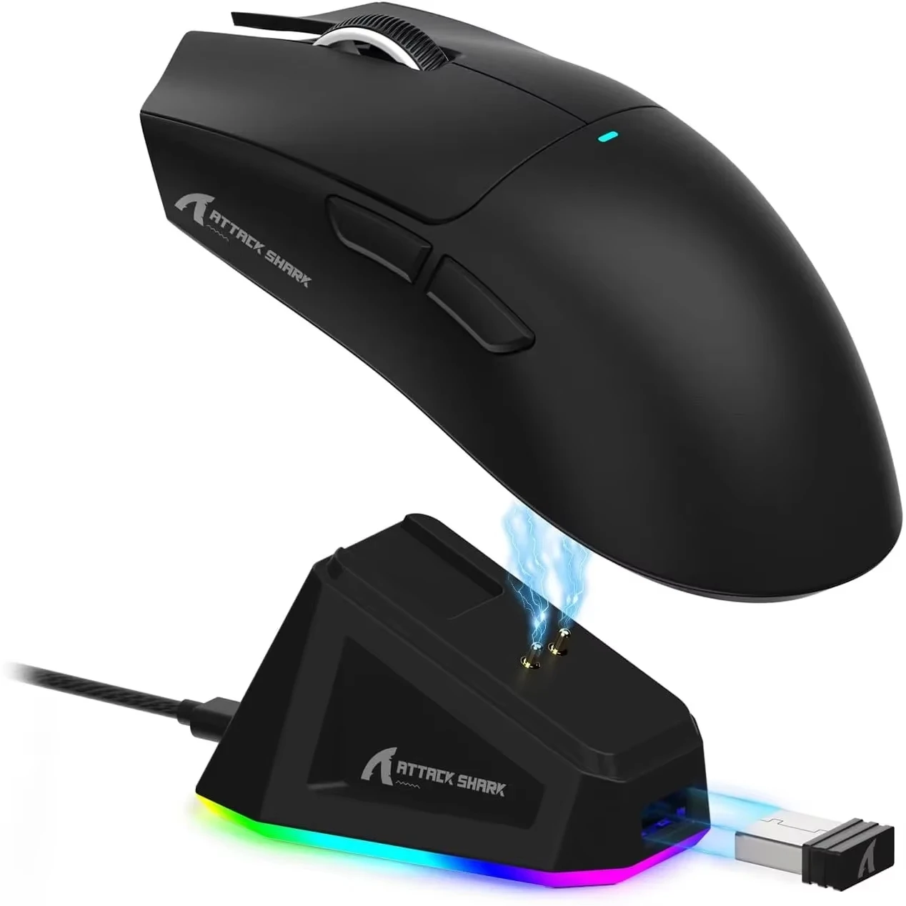ATTACK SHARK X11 Ratón inalámbrico ligero para juegos de tres modos con base de carga RGB Sensor óptico PAW3311 22K DPI PC/Mac