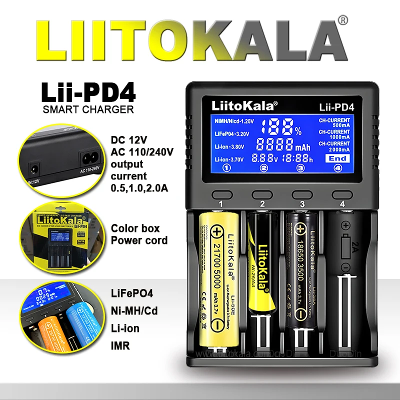 Liitokala Lii-202 Lii-402 5V2A salida tipo C interfaz de cable Universal 3,7 V 3,2 V 3,85 V 18650 21700 cargador de batería recargable - imagen 2