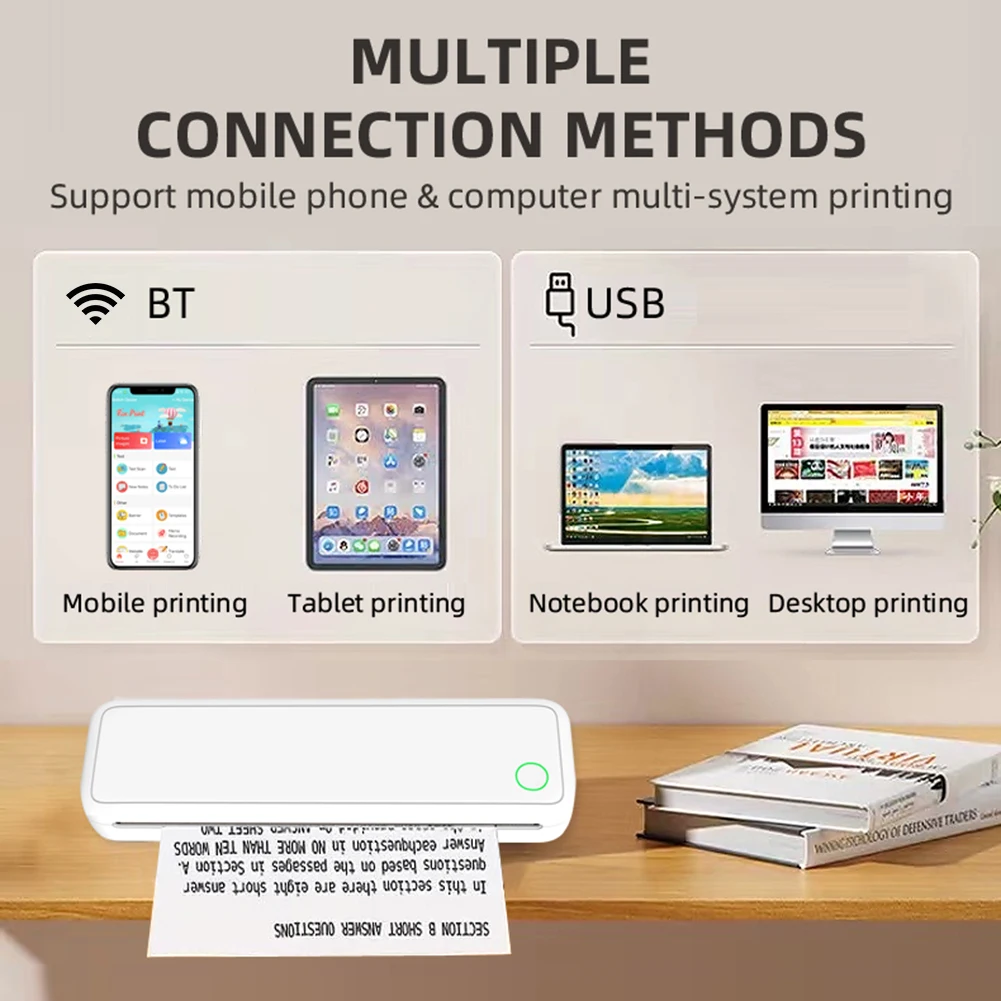 Nueva impresora portátil A4, impresora térmica inalámbrica, compatible con teléfono, PC, sin tinta, Bluetooth, máquina de impresión móvil para viajes, trabajo, hogar - imagen 3