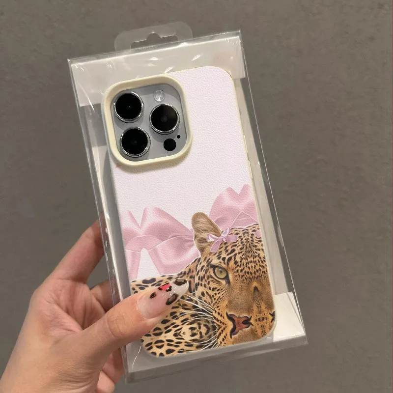 Funda de teléfono con textura de cuero sintético con diseño de estampado de leopardo rosa para iPhone 17 16 15 14 13 12 11 Pro Max XS X XR 16E 16 Plus Air Cover - imagen 3