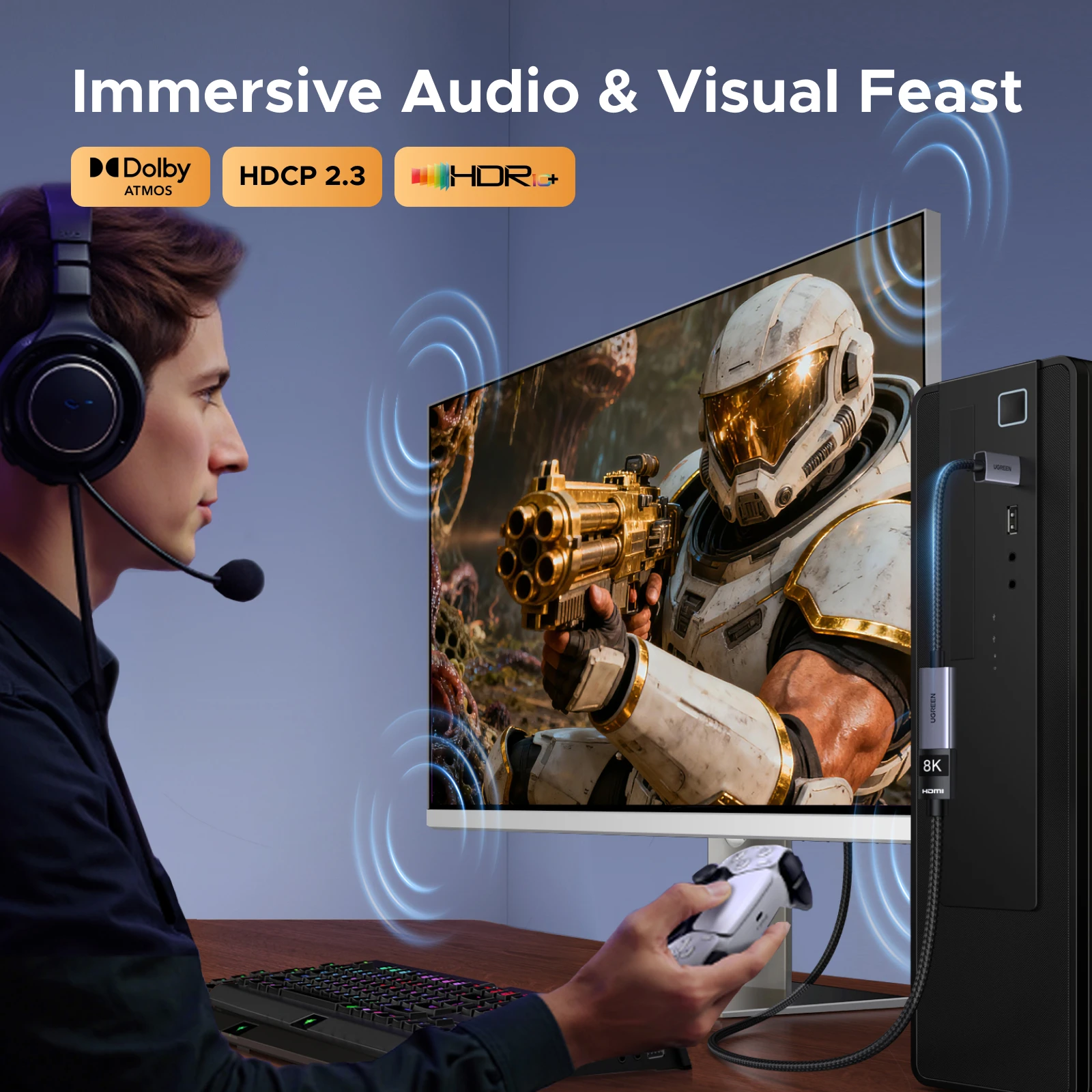 UGREEN Displayport 1.4 DP a HDMI Adaptador 8K 60Hz Convertidor, puerto de pantalla unidireccional a HDMI Convertidor VRR HDR HDCP2.3 0,2 m - imagen 5