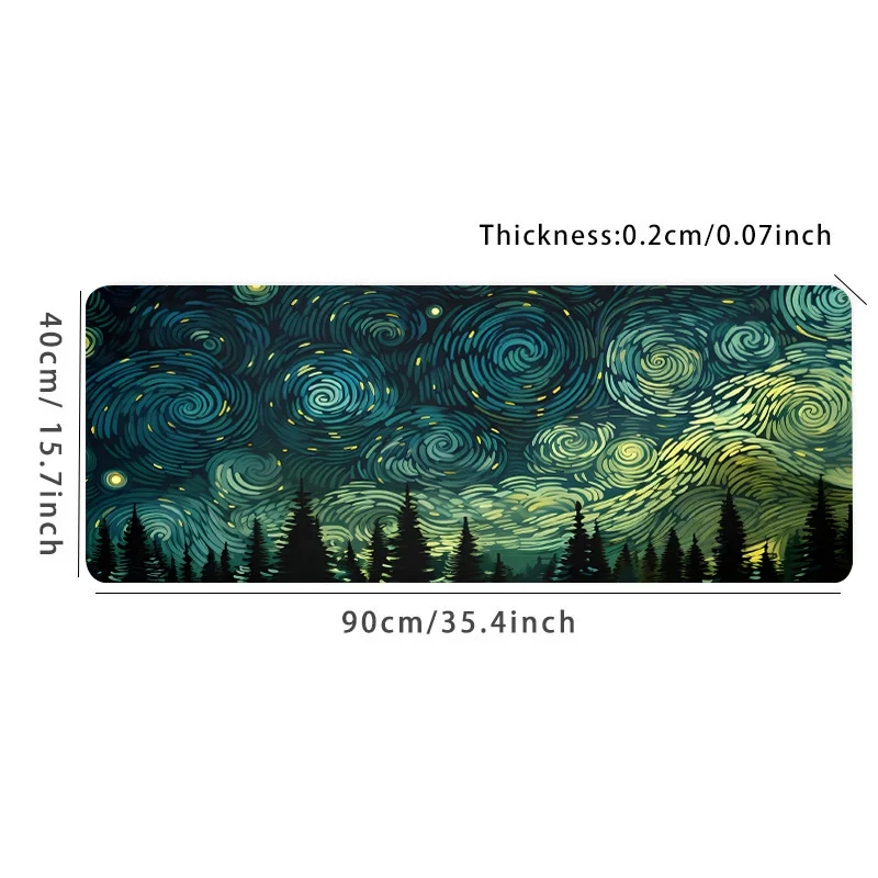 Alfombrilla de ratón para juegos extendida Starry Night Forest, alfombrilla de escritorio grande con base de goma antideslizante con bordes cosidos para el hogar, la oficina y los juegos - imagen 5