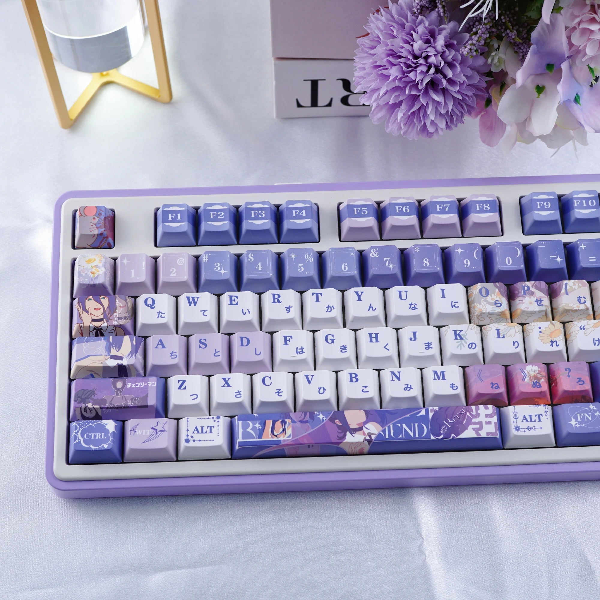 Reze Keycaps Cherry MOA perfil motosierra hombre tema Anime personaje Keycap PBT sublimación púrpura personalizado tapas de teclado mecánico - imagen 3