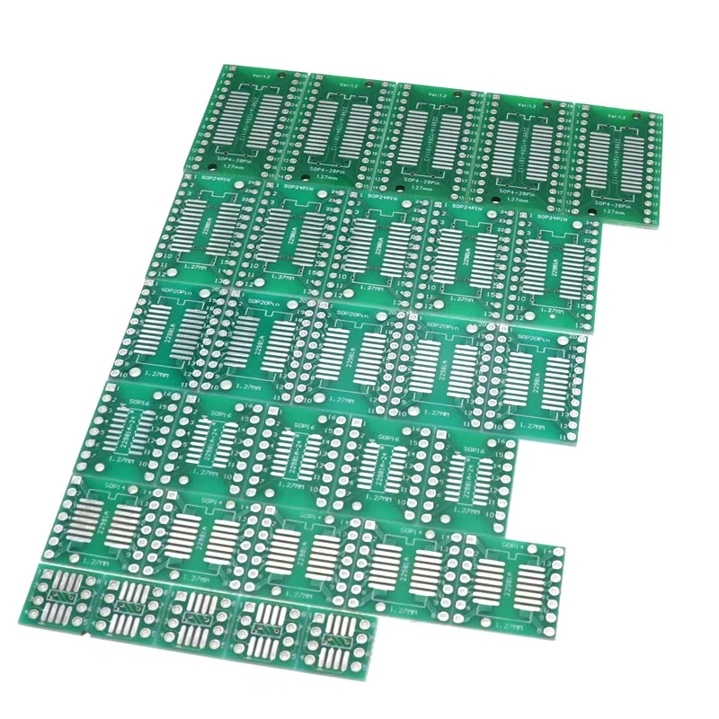 35 unids/lote PCB SMD convertidor adaptador de giro a DIP (7 tipos) Protoboard SOP8 MSOP10 SOP14 SOP16 SOP20 SOP24 SOP28 DIY electrónico - imagen 5