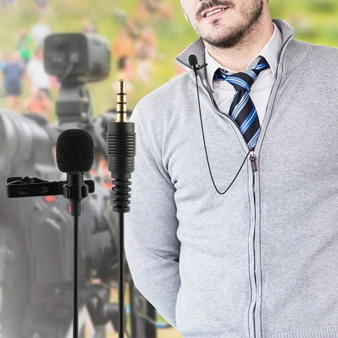 Micrófono de solapa Lavalier con cable de 1,5 m, micrófono condensador omnidireccional para teléfonos inteligentes iOS/Android, grabación de entrevistas de Podcast, 2 uds. - imagen 5