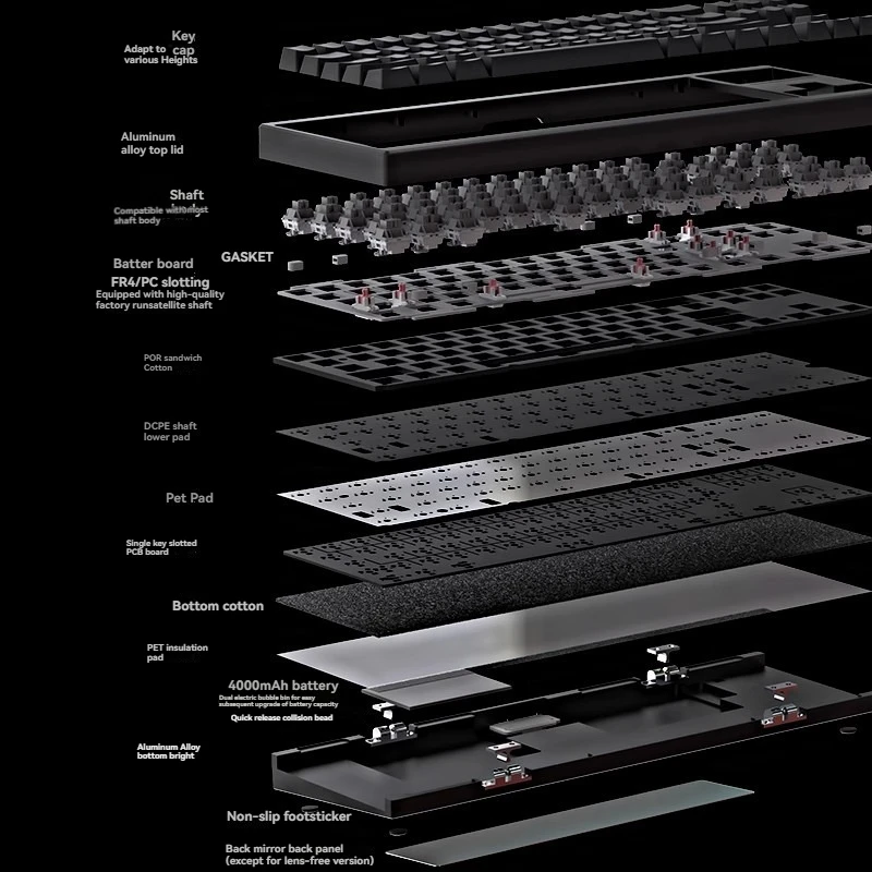 Teclado mecánico HJS AL70 personalizado, trimododo, inalámbrico, de aluminio, intercambio en caliente, RGB, 70 diseños, junta, teclado de oficina para videojuegos e-sports - imagen 4