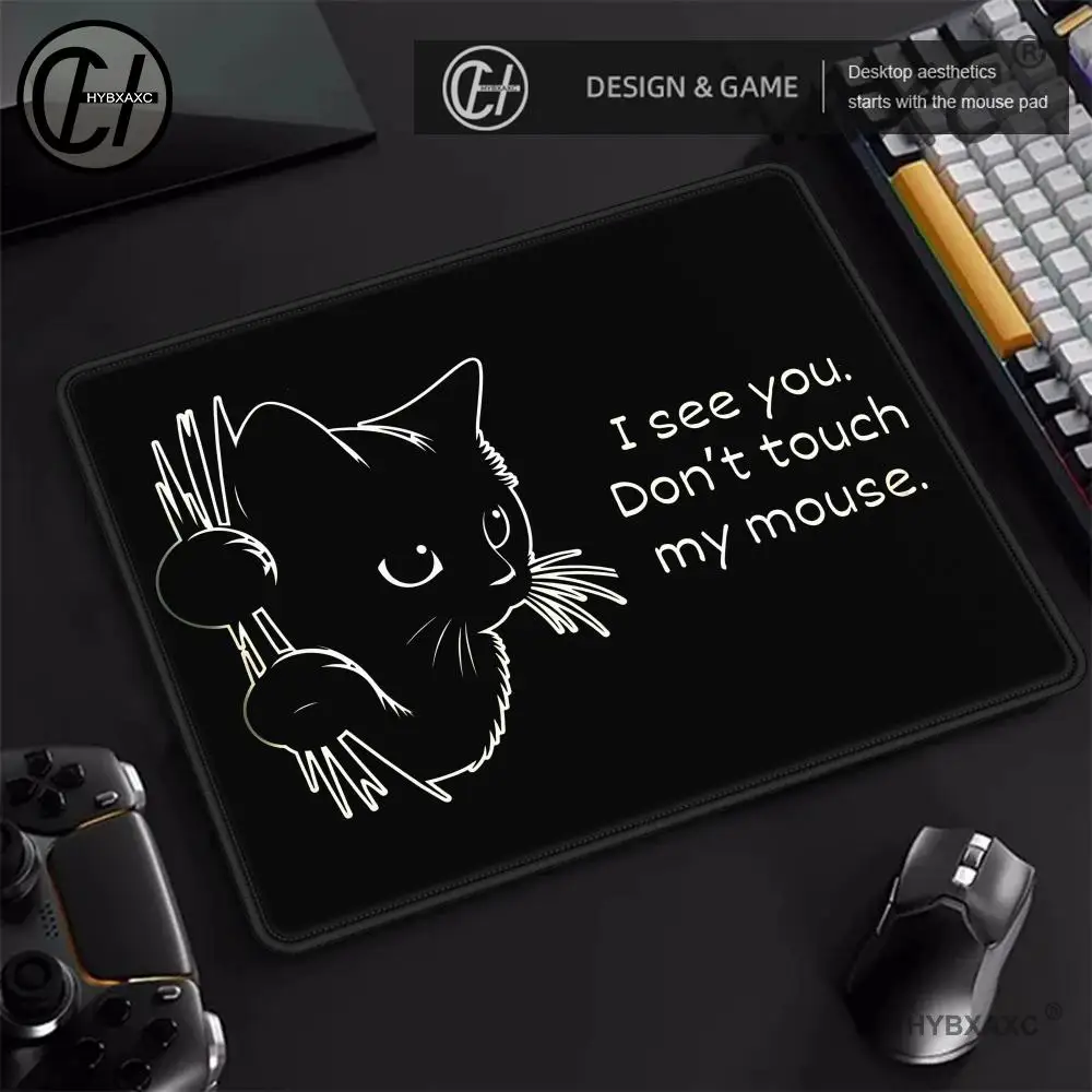 Alfombrilla de ratón de gatos negros, alfombrilla de escritorio de gato mirando, accesorios divertidos para juegos, alfombrilla para ratón, superficie de jugador para ratón de ordenador - imagen 4