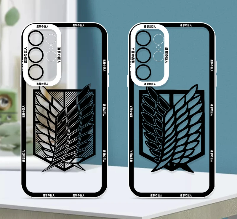 Anime Attack on Titan logo para Samsung Galaxy S24 S23 S22 S21 S20 Plus FE Ultra A52 A53 A54 Angel Eyes funda transparente para teléfono - imagen 2