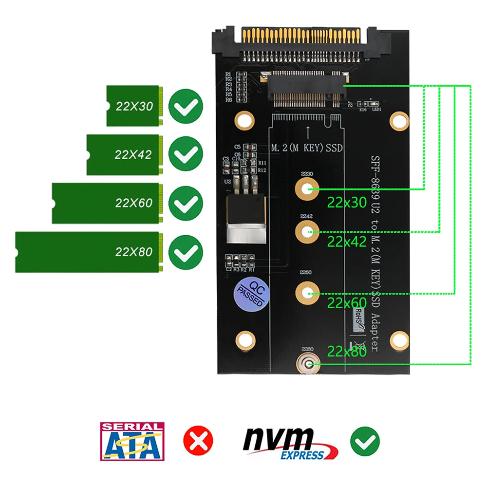 Adaptador M.2 SSD a U.2 M.2 NVMe SSD a PCI-e U.2 SFF-8639, convertidor PCIe M2 con refrigeración M.2 SSD para ordenador de escritorio y PC - imagen 3