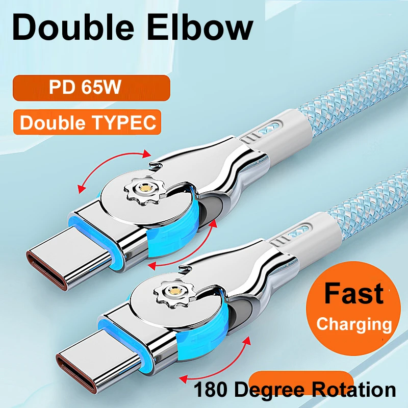 1m 2m 65W 6A USB rápido A tipo A a tipo C Micro carga súper rápida rotación de codo de 180 grados Cable de datos 480Mbps para iPhone 15 - imagen 2