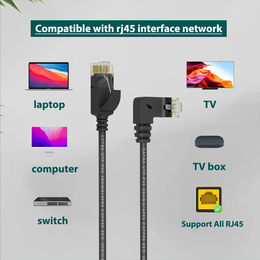 COMNEN Cat6a RJ45 Cable Ethernet de ángulo de 90 grados Cable de conexión delgado de 3,8 mm Cable Lan UTP RJ 45 para panel de conexión a interruptor flexible - imagen 5